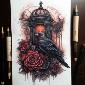 crows-and-ravens tattoo design ideas Surrealism enigmatic light perched for back