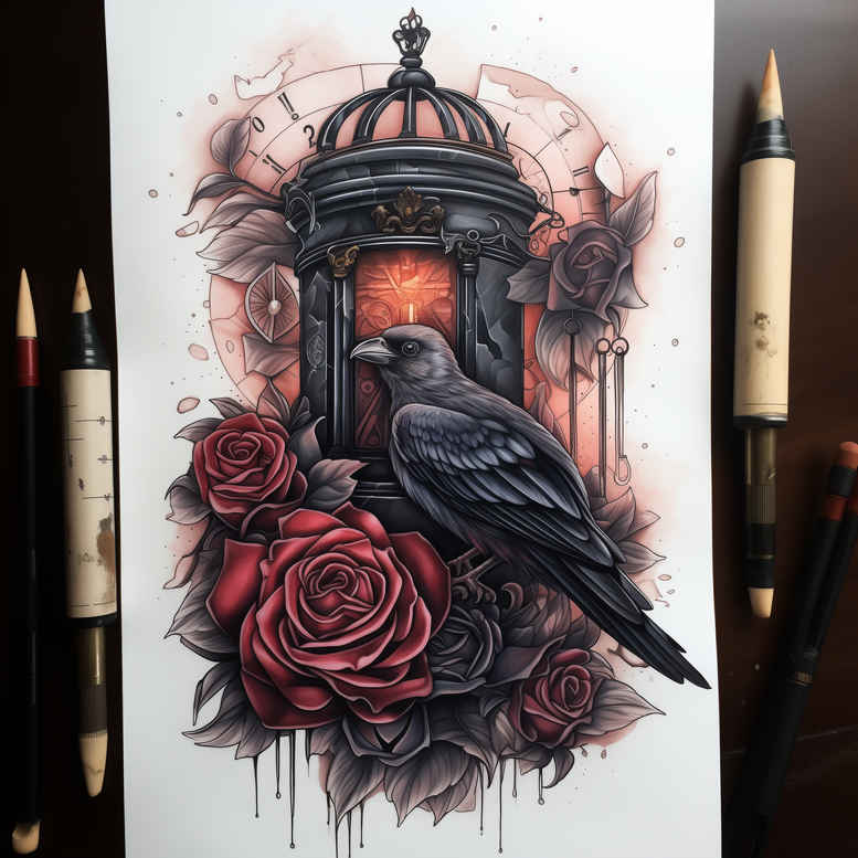 crows-and-ravens tattoo design ideas Surrealism enigmatic light perched for back