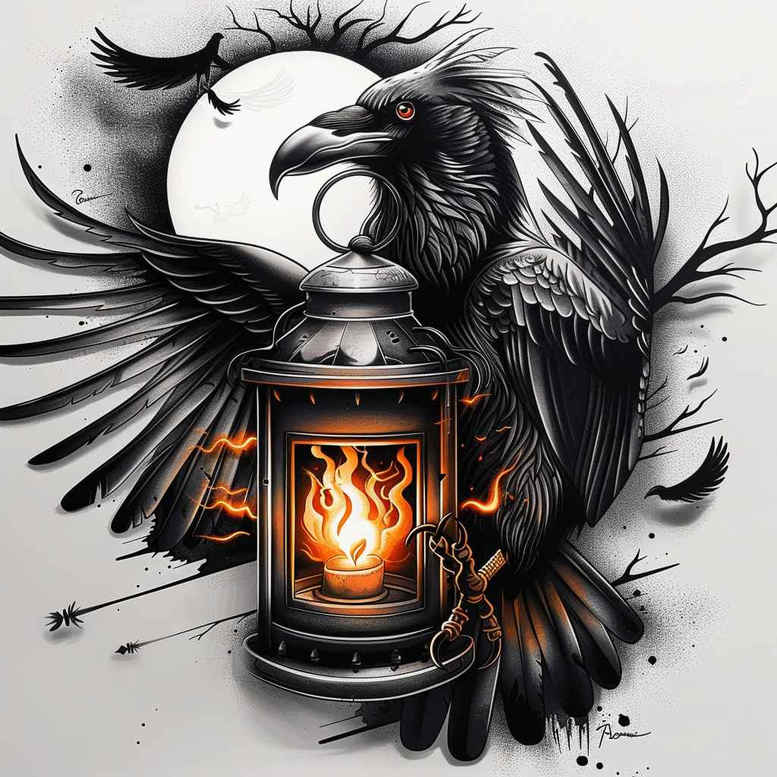 crows-and-ravens tattoo design ideas accent shading perched for scapula