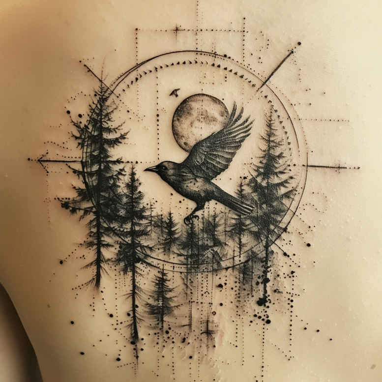 crows-and-ravens tattoo design ideas Surrealism subconscious themes sharp eyes symbol of resilience