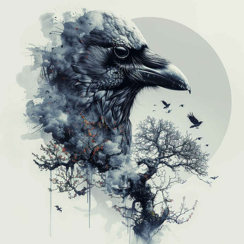 crows-and-ravens tattoo design ideas cinematic silhouette for back