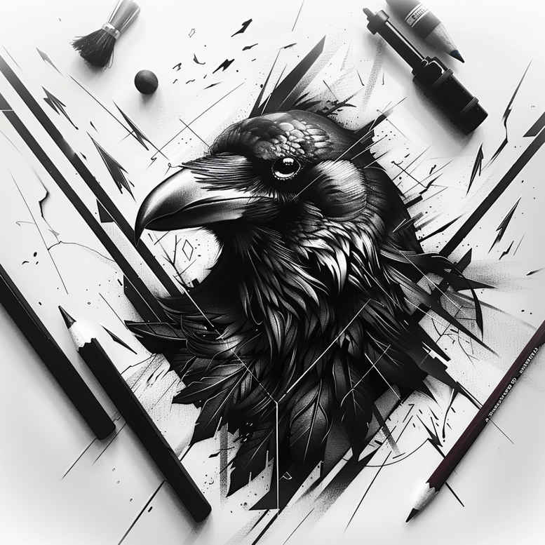 crows-and-ravens tattoo design ideas Realism crisp detail silhouette shows determination