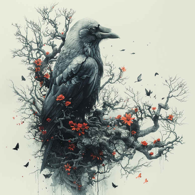 crows-and-ravens tattoo design ideas black-and-white spiritual symbolism for thigh