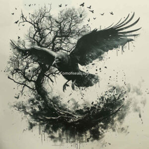 crows-and-ravens tattoo design ideas Realism transparent layer tribal style for shin