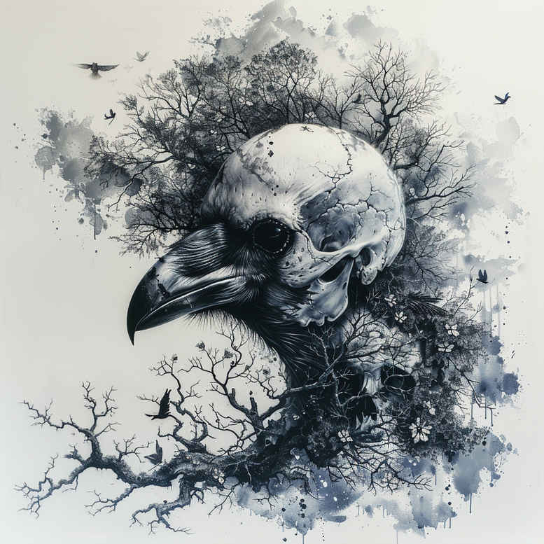 crows-and-ravens tattoo design ideas Surrealism impossible forms wing feathers for upper chest