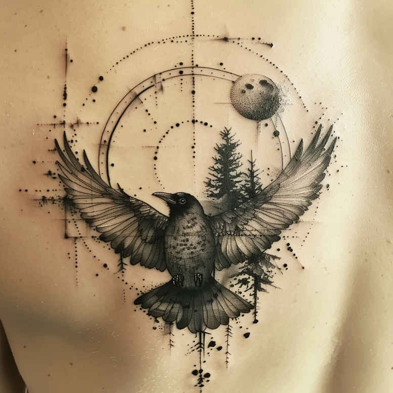 crows-and-ravens tattoo design ideas textured fills wing span meaning strength