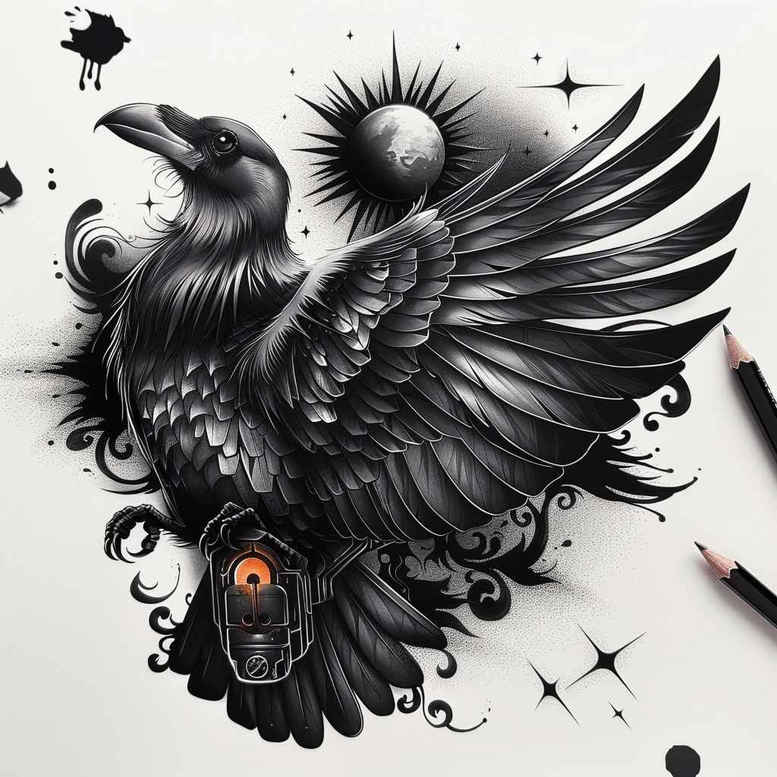 crows-and-ravens tattoo design ideas phantasmagoric wing span shows determination