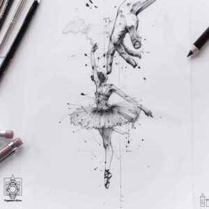 ballet-dance – tattoo design ideas free ai generated – realism-glowing-edges – for-elbow – Gallery: dance-inkby-ai