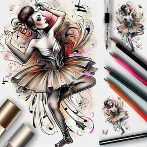dance-choreography – tattoo design ideas free ai generated – neotraditional-precise-lines – for-hip – Gallery: dance-inkby-ai