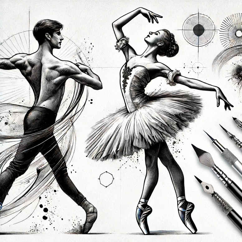 dance-figures – tattoo design ideas free ai generated – surrealism-blurred-boundaries – for-spine – Gallery: dance-inkby-ai