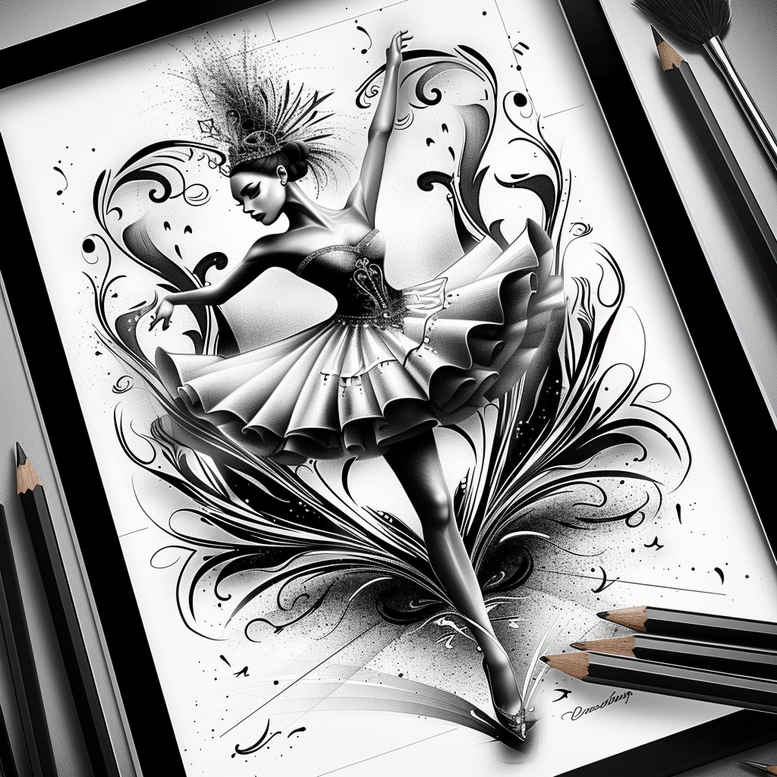 dance – tattoo design ideas free ai generated – neotraditional-refined-lines – for-inner-arm – Gallery: dance-inkby-ai