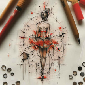 dance-rhythm – tattoo design ideas free ai generated – surrealism-translucent-layers – for-back-of-neck – Gallery: dance-inkby-ai
