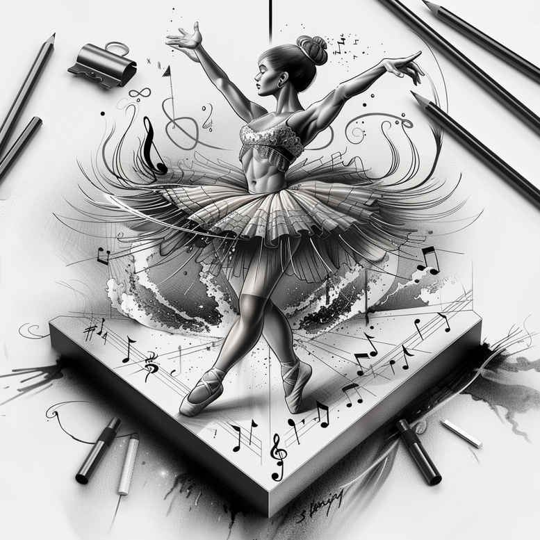 dramatic-dance – tattoo design ideas free ai generated – realism-natural-contours – for-heel – Gallery: dance-inkby-ai