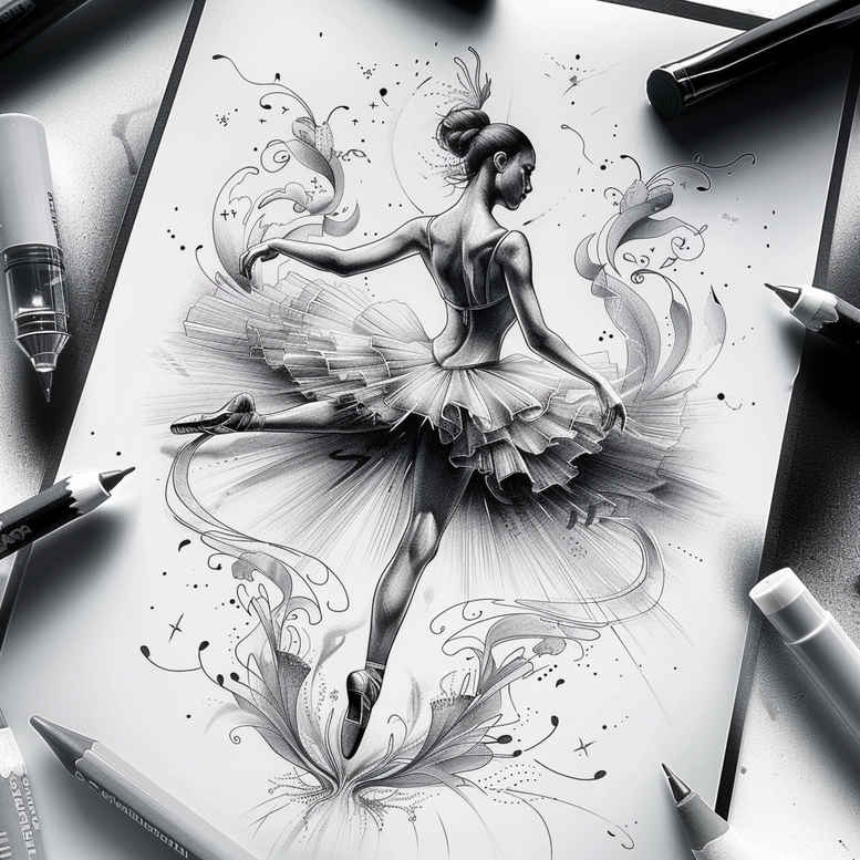 dynamic-dance – tattoo design ideas free ai generated – neotraditional-refined-lines – for-knee – Gallery: dance-inkby-ai