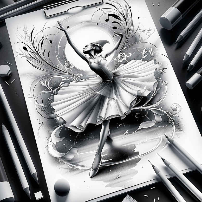 partner-dance – tattoo design ideas free ai generated – neotraditional-bold-highlights – for-behind-ear – Gallery: dance-inkby-ai