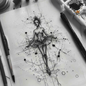 rhythmic-dance – tattoo design ideas free ai generated – neotraditional-color-overlays – for-temple – Gallery: dance-inkby-ai
