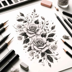 calm-design – tattoo design ideas free ai generated – slender – for-abdomen – Gallery: delicate-flowers-inkby-ai