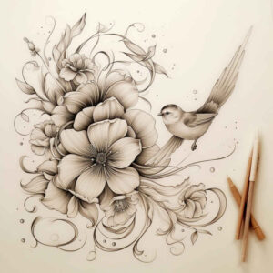calm-motif – tattoo design ideas free ai generated – clean-stroke – for-outer-arm – Gallery: delicate-flowers-inkby-ai