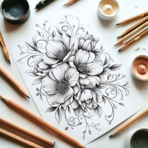 clean-background – tattoo design ideas free ai generated – tiny-motif – for-lower-thigh – Gallery: delicate-flowers-inkby-ai