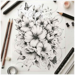 delicate-figure – tattoo design ideas free ai generated – elemental – for-back – Gallery: delicate-flowers-inkby-ai