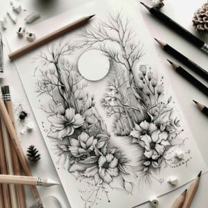 delicate-figure – tattoo design ideas free ai generated – monochrome – for-shoulder – Gallery: delicate-flowers-inkby-ai