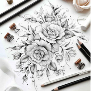 delicate-ink – tattoo design ideas free ai generated – short-stroke – for-shin – Gallery: delicate-flowers-inkby-ai