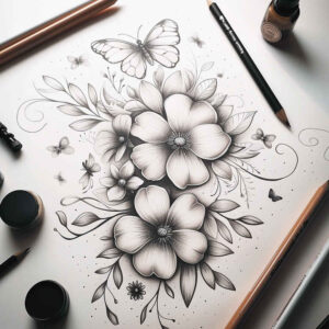 delicate-line – tattoo design ideas free ai generated – small-detail – for-shin – Gallery: delicate-flowers-inkby-ai