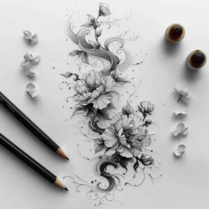 delicate-line – tattoo design ideas free ai generated – subtle-shape – for-lower-leg – Gallery: delicate-flowers-inkby-ai