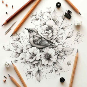 delicate-line – tattoo design ideas free ai generated – unadorned – for-side – Gallery: delicate-flowers-inkby-ai