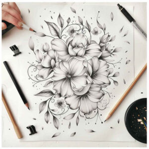 delicate-ornament – tattoo design ideas free ai generated – bare – for-back-of-neck – Gallery: delicate-flowers-inkby-ai