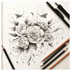 delicate-shadow – tattoo design ideas free ai generated – miniature – for-abdomen – Gallery: delicate-flowers-inkby-ai