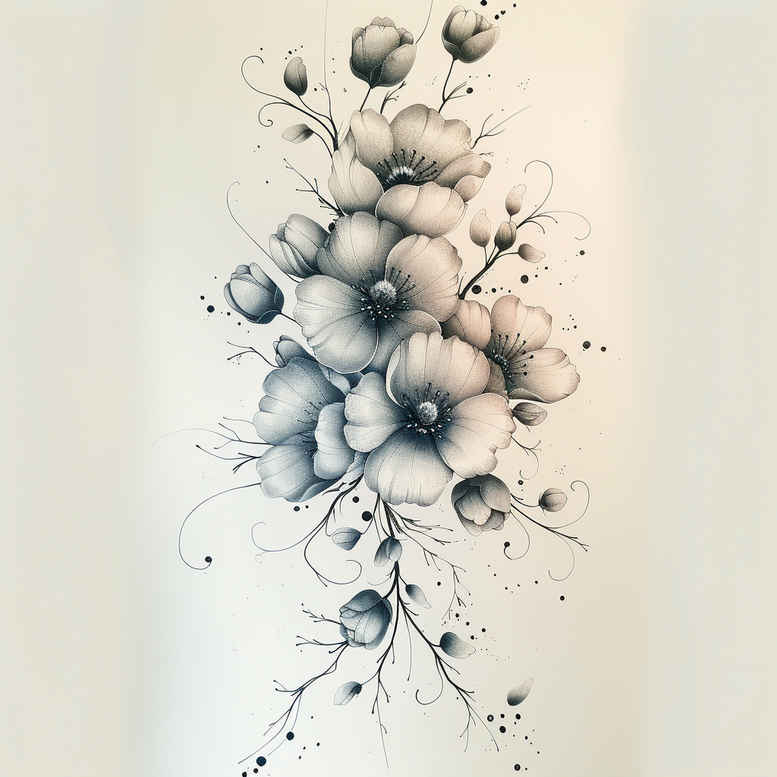 delicate-silhouette – tattoo design ideas free ai generated – gentle-angle – for-triceps – Gallery: delicate-flowers-inkby-ai