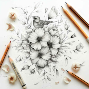 delicate-tattoo – tattoo design ideas free ai generated – monochrome – for-heel – Gallery: delicate-flowers-inkby-ai