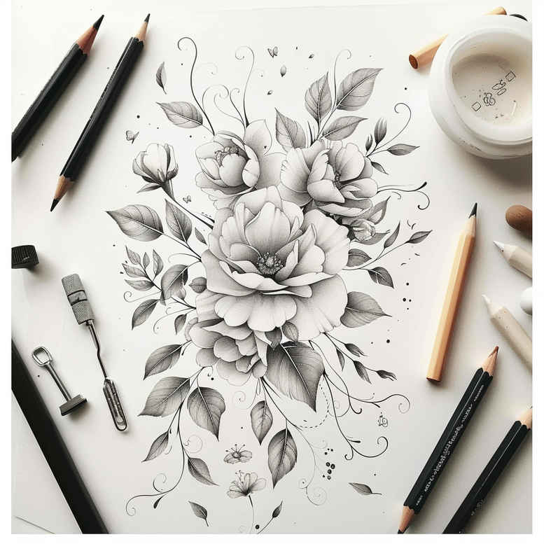 ethereal-tattoo – tattoo design ideas free ai generated – clean-stroke – for-inner-arm – Gallery: delicate-flowers-inkby-ai