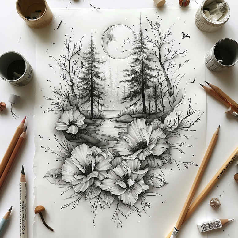 ethereal-tattoo – tattoo design ideas free ai generated – micro-symbol – for-forearm – Gallery: delicate-flowers-inkby-ai