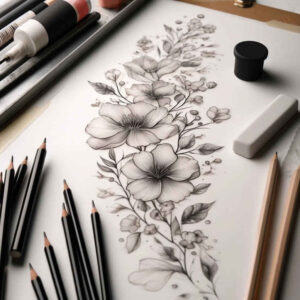 ethereal-tattoo – tattoo design ideas free ai generated – plain – for-sternum – Gallery: delicate-flowers-inkby-ai