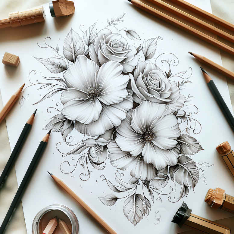 fine-line – tattoo design ideas free ai generated – tiny-tattoo – for-sternum – Gallery: delicate-flowers-inkby-ai