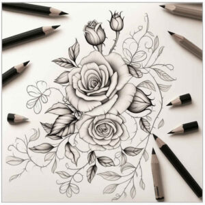 floral-accents – tattoo design ideas free ai generated – monochrome – for-full-back – Gallery: delicate-flowers-inkby-ai