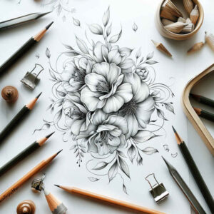 floral-aura – tattoo design ideas free ai generated – miniature – for-chest – Gallery: delicate-flowers-inkby-ai