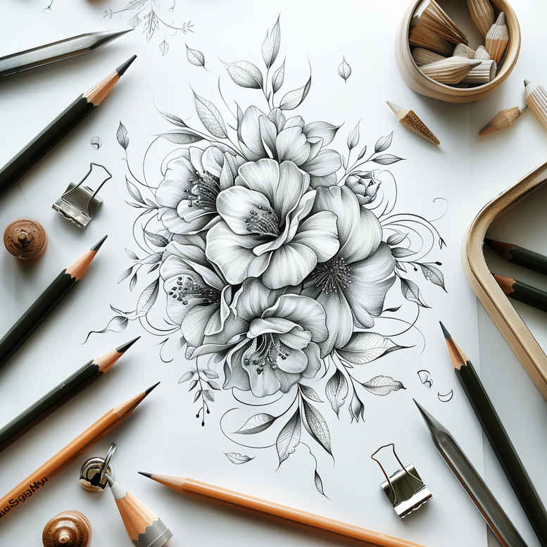 floral-aura – tattoo design ideas free ai generated – miniature – for-chest – Gallery: delicate-flowers-inkby-ai