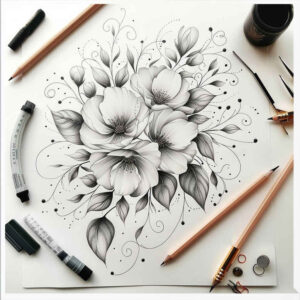floral-aura – tattoo design ideas free ai generated – pure-design – for-knee – Gallery: delicate-flowers-inkby-ai