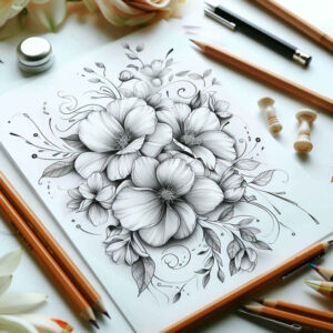 floral-elegance – tattoo design ideas free ai generated – clear-edge – for-temple – Gallery: delicate-flowers-inkby-ai