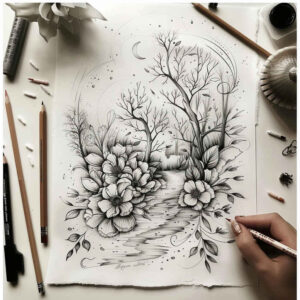 floral-elegance – tattoo design ideas free ai generated – empty-space – for-side – Gallery: delicate-flowers-inkby-ai
