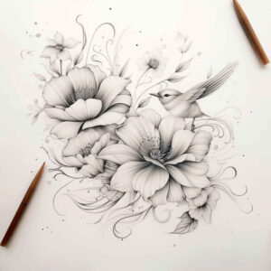 floral-elegance – tattoo design ideas free ai generated – single-line – for-spine – Gallery: delicate-flowers-inkby-ai