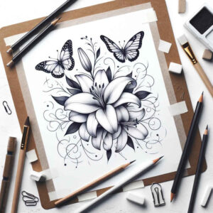 floral-form – tattoo design ideas free ai generated – few-strokes – for-upper-shoulder – Gallery: delicate-flowers-inkby-ai