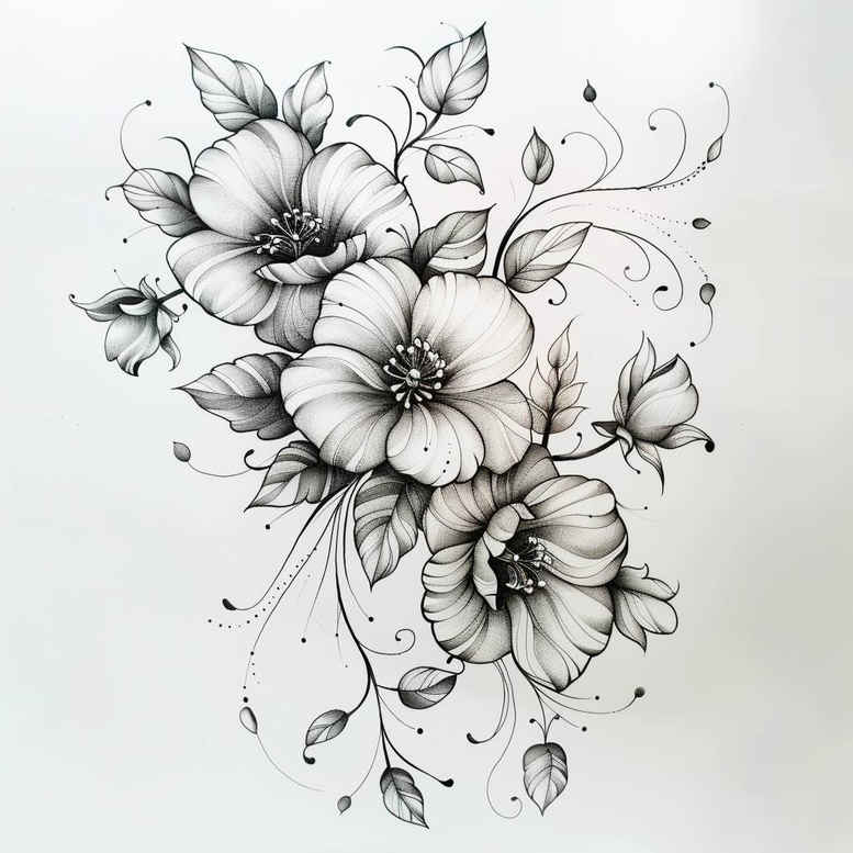 floral-form – tattoo design ideas free ai generated – pure-outline – for-triceps – Gallery: delicate-flowers-inkby-ai