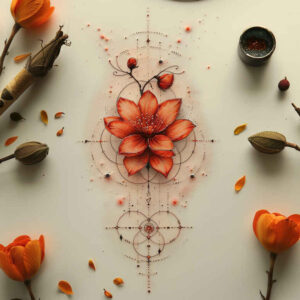 floral-outline – tattoo design ideas free ai generated – clean-stroke – for-lower-chest – Gallery: delicate-flowers-inkby-ai