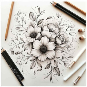 floral-shadow – tattoo design ideas free ai generated – crisp-outline – for-lower-arm – Gallery: delicate-flowers-inkby-ai