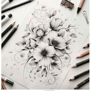 floral-shadow – tattoo design ideas free ai generated – essential – for-sternum – Gallery: delicate-flowers-inkby-ai