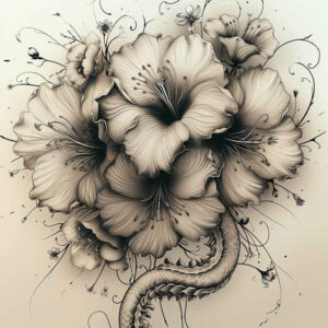 floral-shadow – tattoo design ideas free ai generated – pure-motif – for-back-shoulder – Gallery: delicate-flowers-inkby-ai
